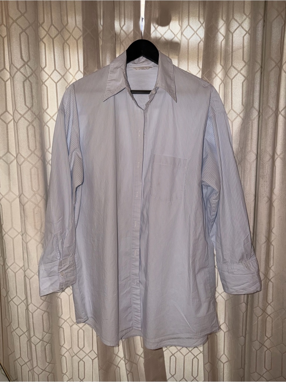 Women’s Oversized Light Blue Pinstripe Dress Shirt - Classic Collar